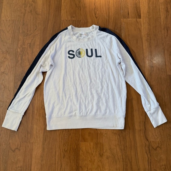 SUNDRY X SOUL CYCLE Lightweight Sweatshirt Pullover White Blue size Small - Picture 1 of 3